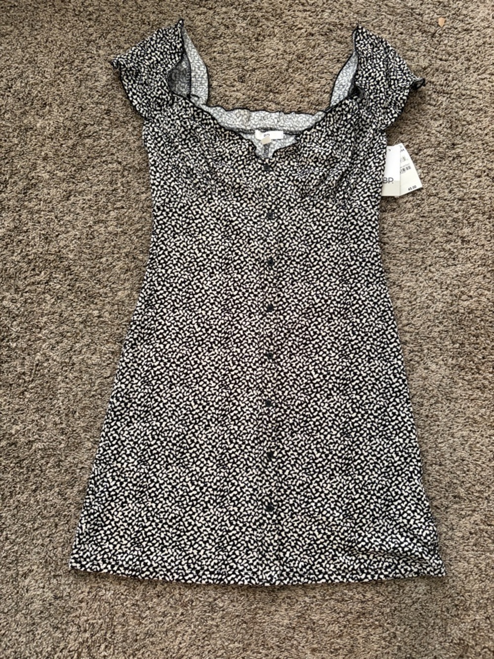 bp Black and White Button-Front Floral Mini Dress